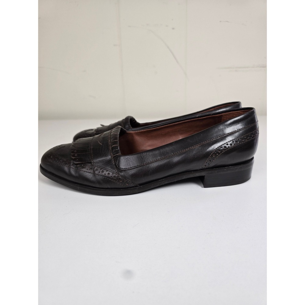Etienne Aigner Kiltie Fringe Wingtip Brown Leather Penny Loafers Shoes 8.5 M - Picture 7 of 10